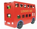 Red Wooden Double Decker London Bus with Passengers Inside