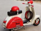 White-Red Tinplate Medium Scale Vintage Vespa Scooter Model