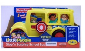 Fisher Price Kid Yellow Plastic School Bus With Cartoon Figures