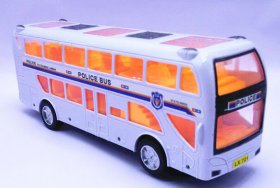 Kids White Police Theme Plastics Double Decker Bus Toy
