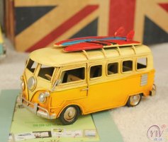 Tinplate Black/Yellow Small Scale Sliding Plates Theme Bus Model