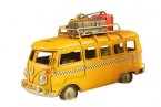 Yellow Small Scale Tinplate Handmade VW Taxi Bus Model
