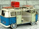 Vintage Blue / Red Handmade Medium Scale Tinplate VW Bus Model