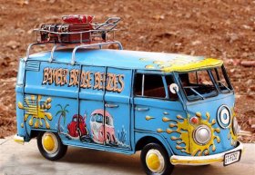 Blue Medium Scale Tinplate 1967 VW Hippie Bus Model