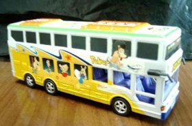 Kids Yellow-White Plastic Cartoon Double Decker Bus Toy