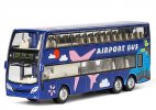 Blue 1:87 Scale Kids Airport Diecast Double Decker Bus Toy