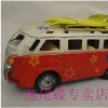 Small Scale Red-white Tinplate VW Sliding Plate Bus Model