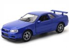 Kids 1:36 Scale Blue Welly Diecast Nissan Skyline GT-R R34 Toy