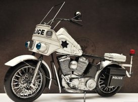White Large Scale Handmade Police Tinplate 1940s Harley Davidson
