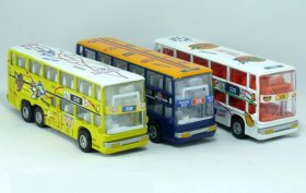 NO. 328 Blue / White / Yellow Alloy Double Decker Tour Bus Model