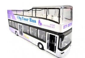 1:32 Scale White-purple Half Roof Double Decker City Tour Bus