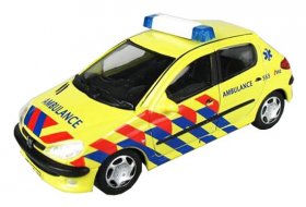 Yellow 1:43 Scale Ambulance Theme Diecast Peugeot 206 Model