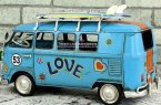 LOVE Words Blue Medium Scale Tinplate Vintage VW Bus Model