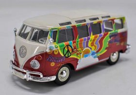 1:24 Scale Red-White Maisto Diecast VW T1 Bus Model