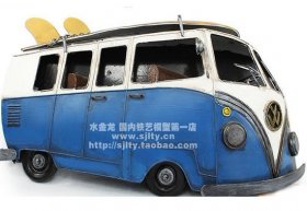 1:18 Large Scale Blue-White Tinplate 1966 VW Bus Model