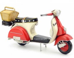 Red-White Vintage 1:6 Scale Tinplate Vespa Scooter Model