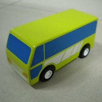 Pull-Back Function Mini Scale Blue-Green Wooden Bus Toy