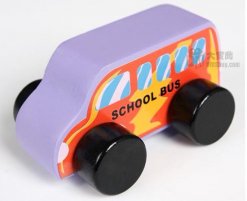 Kids Purple-Orange Wooden School Bus Toy