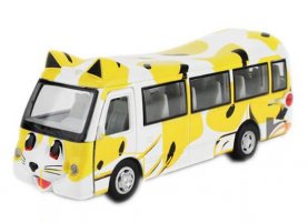 Yellow-White Pull-Back Function Cat Design Diecast School Bus