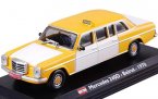 White-Yellow 1:43 Diecast 1970 Mercedes Benz 240D Taxi Model
