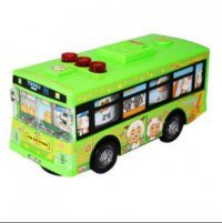 Cartoon Figures Theme Kids Green School Bus