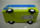 Pull-Back Function Mini Scale Blue-Green Wooden Bus Toy