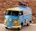Blue Medium Scale Tinplate 1967 VW Hippie Bus Model