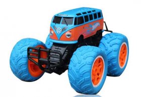 Blue-Orange Stunt Wheeler Kids Big Tires R/C VW Bus Toy