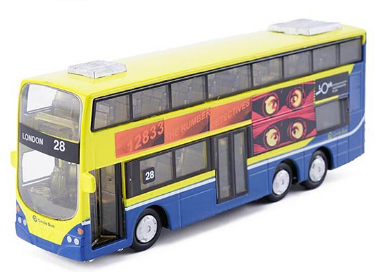 1:64 28# Blue & Yellow London double-decker Bus Diecast Model Sound & Light 