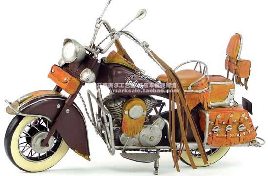 Vintage 1/6 Diecast Indian Harley Motorcycle Black Metal Model Toy Collectibles 