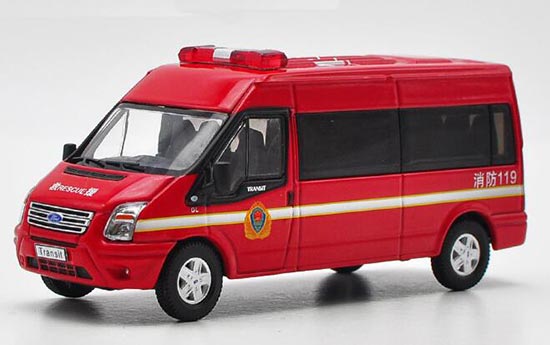 Scale Red GCD Fire Engine Ford Transit Model : EZBUSTOYS.COM