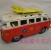 Small Scale Red-white Tinplate VW Sliding Plate Bus Model