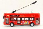 Kids Red Pull-Back Diecast Double Decker Trolley Bus Toy