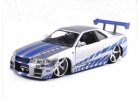 Blue-Silver 1:24 Scale JADA Diecast 2002 Nissan GT-R R34 Model