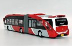 Red-White 1:43 Scale Diecast Yinlong Articulated Bus Model