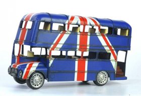 Large Scale Deep Blue Vintage Tinplate London Double-Decker Bus