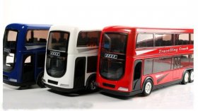 1:48 Scale Red / White / Blue Alloy Double Decker Tour Bus Model