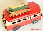 Medium Scale Red-White Tinplate 1962 VW Sliding Plate Bus Model