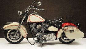 White Large Scale Handmade Tinplate 1940s Indian Motorcycle