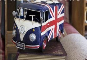 British Style Blue Tinplate Made Vintage VW Bus Model