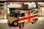 Black Handmade Union Jack Tinplate VW Bus Model