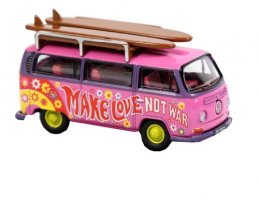 1:76 Scale Purple Surfboards Flower Power VW Minibus Model