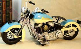 Handmade Medium Scale White-Blue Tinplate Harley Davidson Model