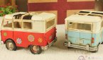 Red / Blue Handmade Small Scale Tinplate VW Bus Model