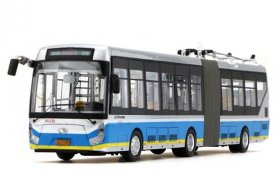 White 1:64 Diecast Articulated BeiJing NO.109 Trolley Bus Model