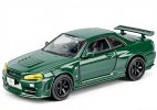 1:64 Green / Purple / Gray Diecast Nissan GT-R R34 Skyline Model