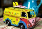 Medium Scale White / Yellow Tinplate Flower Theme Bus Model