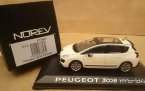 White 1:43 Scale NOREV Diecast Peugeot 3008 HYbrid4 Model