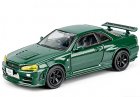 1:64 Green / Purple / Gray Diecast Nissan GT-R R34 Skyline Model