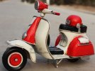 White-Red Tinplate Medium Scale Vintage Vespa Scooter Model